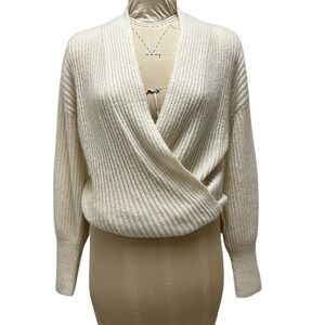 NWT Max Studio Knit Sweater Faux Wrap-Bishop Sleeve in Ivory M